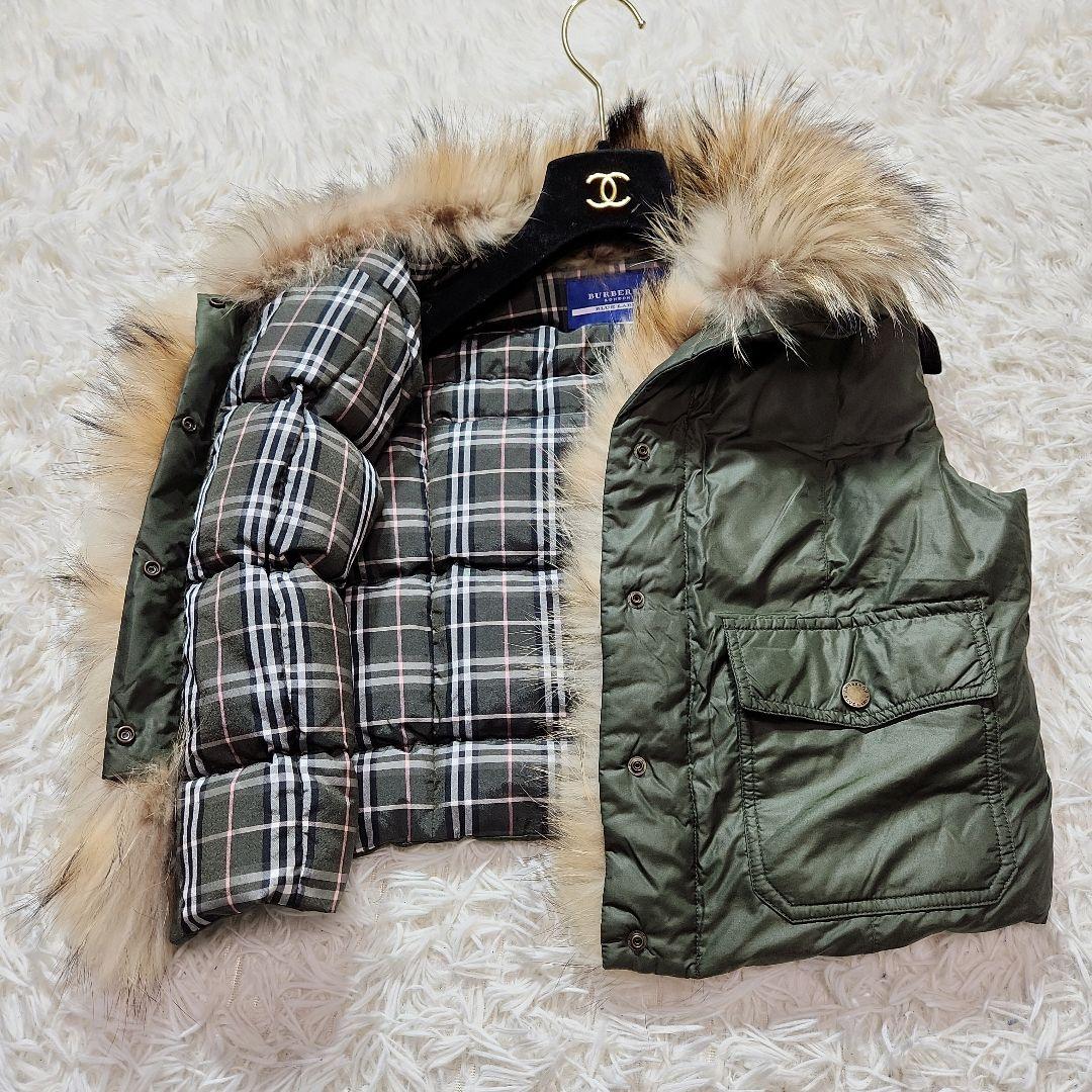美品✨BURBERRY ダウンベスト ラクーンファー ノバチェック カーキ 38