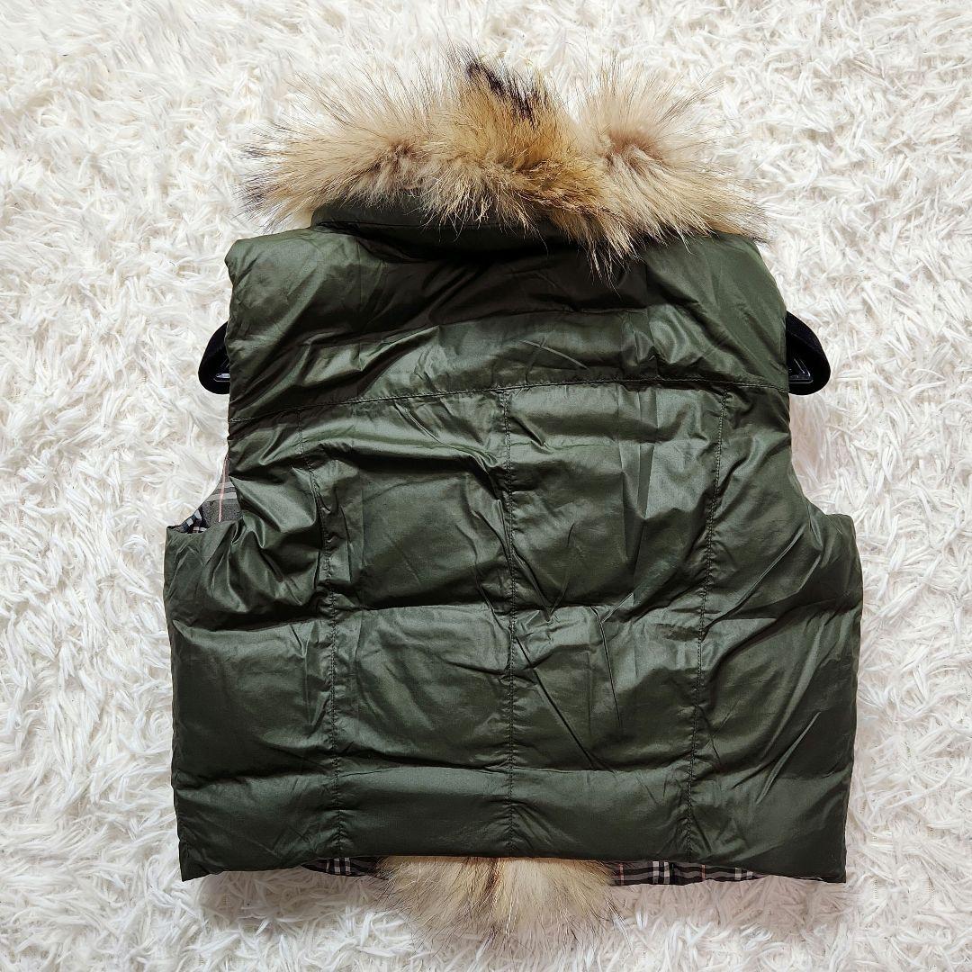美品✨BURBERRY ダウンベスト ラクーンファー ノバチェック カーキ 38