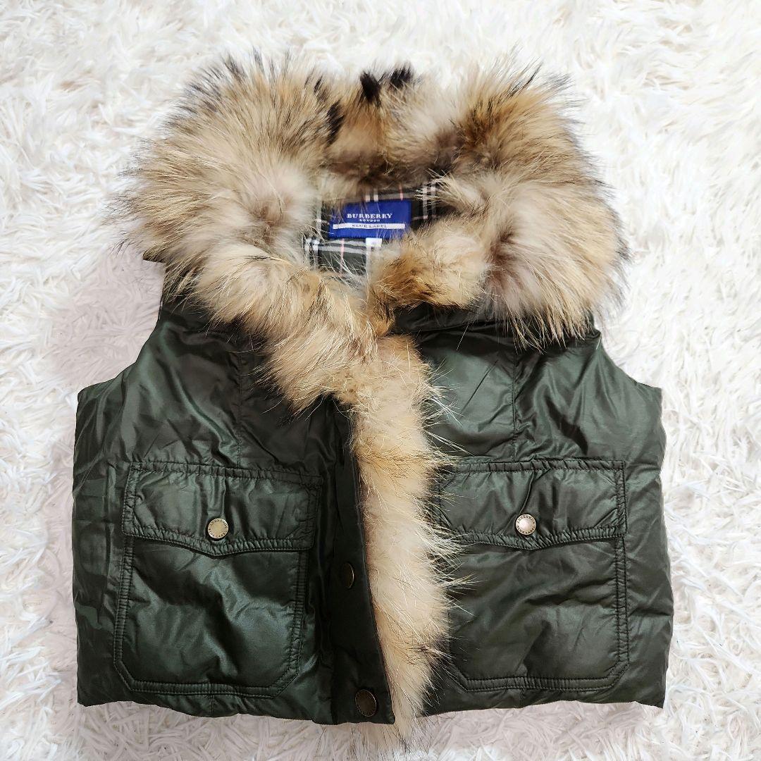 美品✨BURBERRY ダウンベスト ラクーンファー ノバチェック カーキ 38