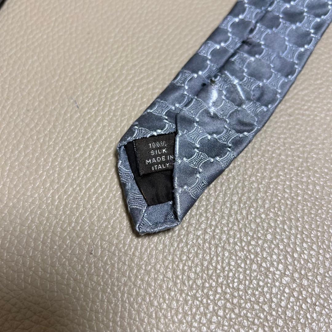 セリーヌ　ネクタイ　マカダム　トリオンフ　ストライプ ドット　チェック　グレー