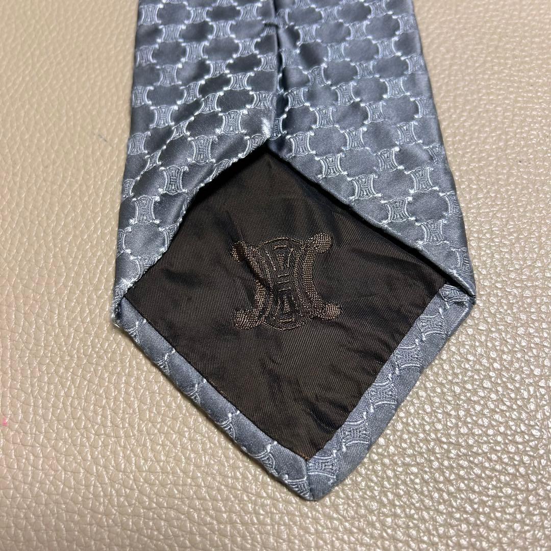 セリーヌ　ネクタイ　マカダム　トリオンフ　ストライプ ドット　チェック　グレー