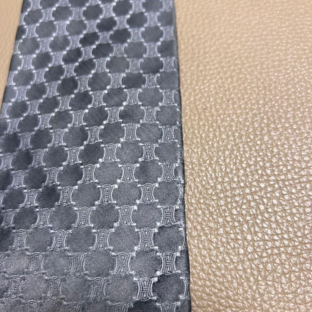 セリーヌ　ネクタイ　マカダム　トリオンフ　ストライプ ドット　チェック　グレー