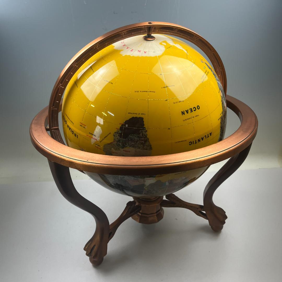 54 イエロー 黄色 方位磁石付き 天然石 アンティーク 地球儀 インテリア