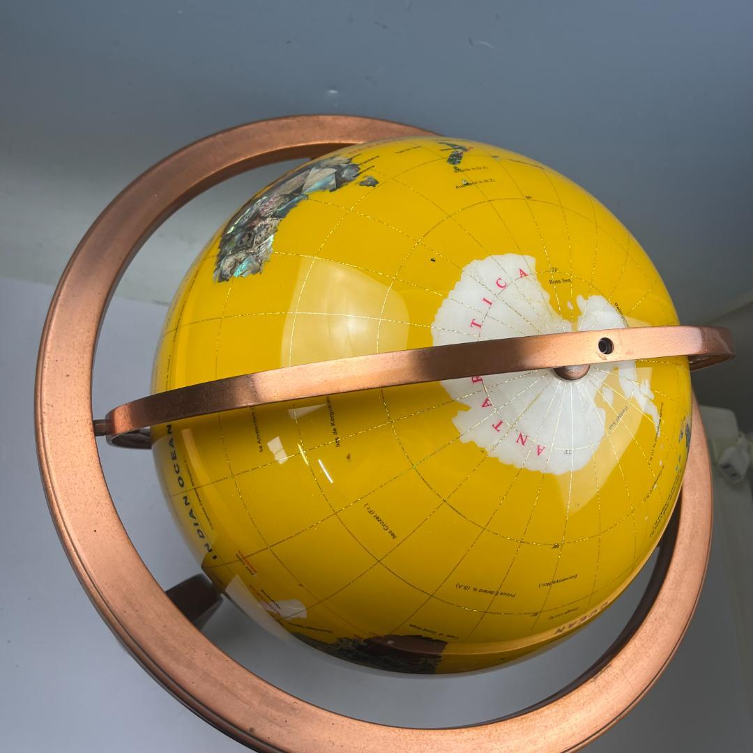 54 イエロー 黄色 方位磁石付き 天然石 アンティーク 地球儀 インテリア
