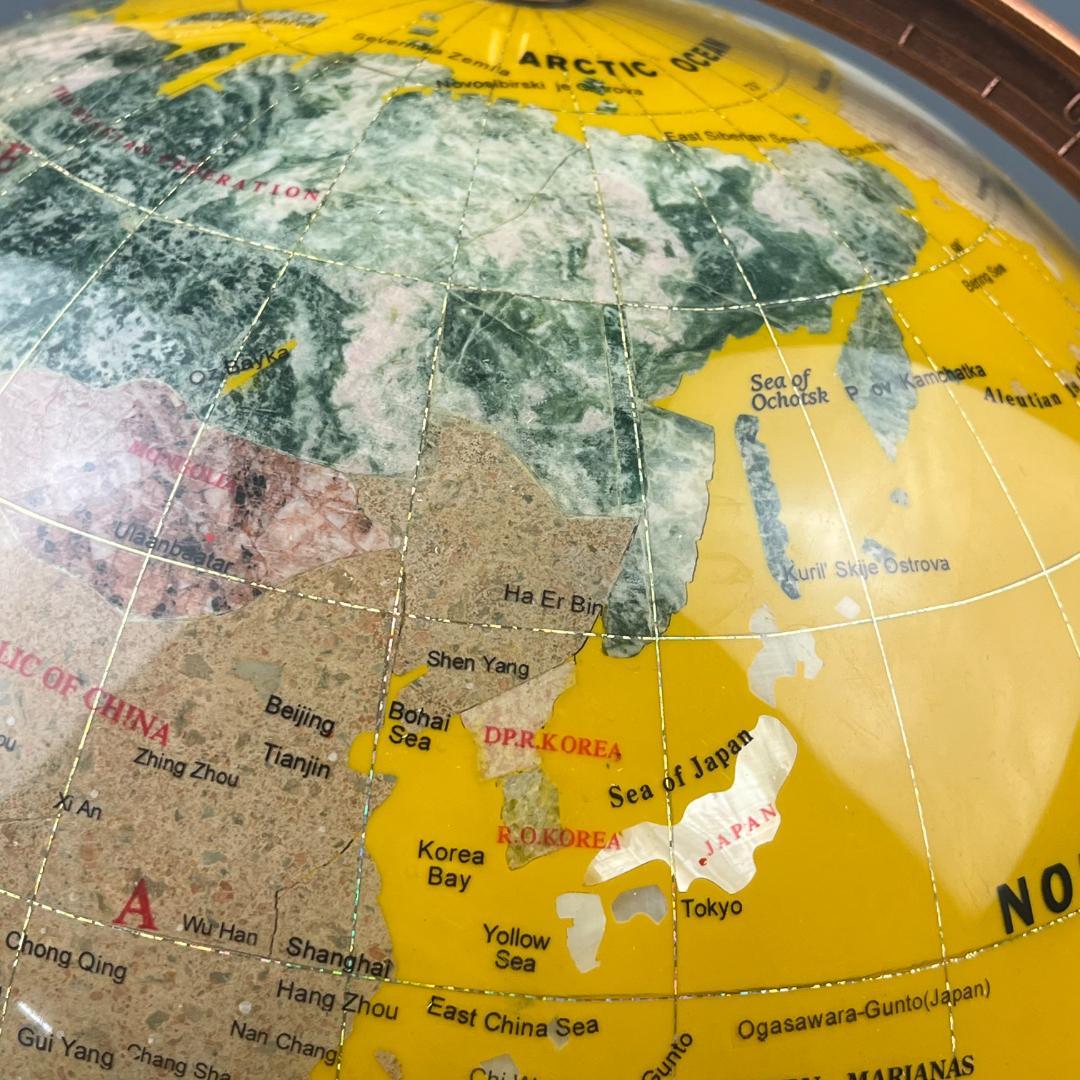 54 イエロー 黄色 方位磁石付き 天然石 アンティーク 地球儀 インテリア