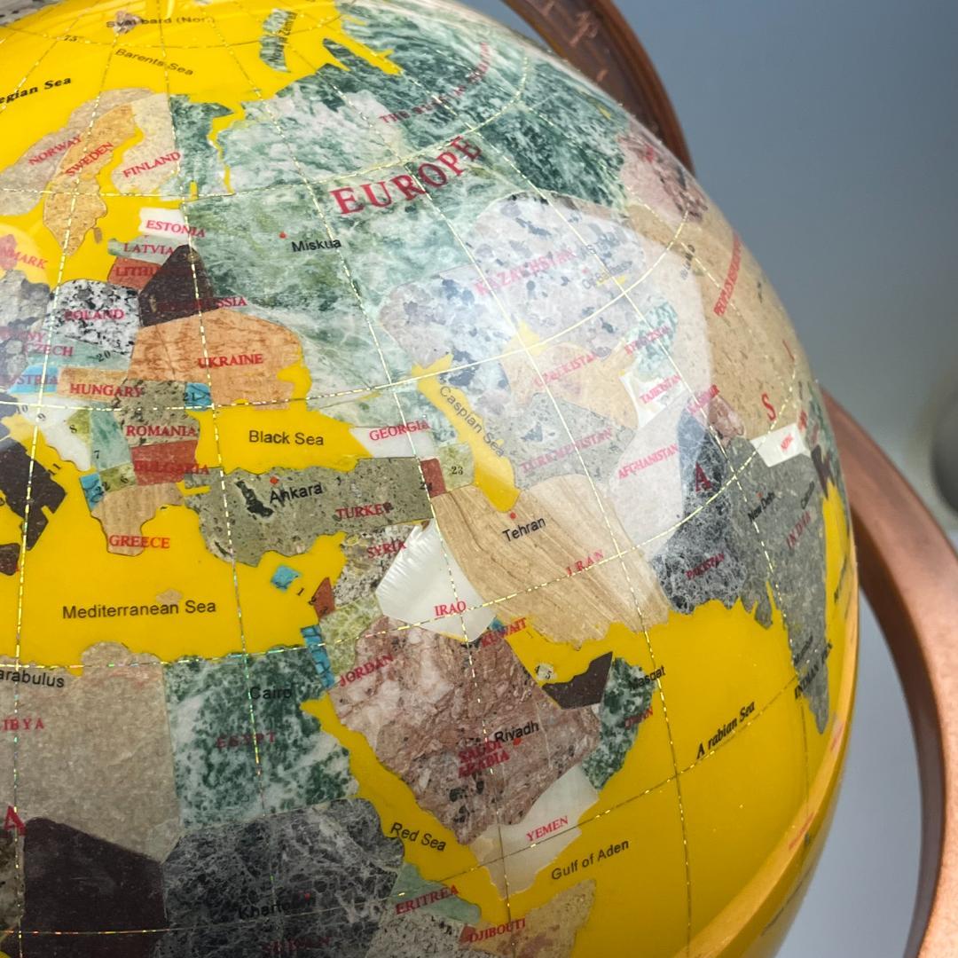 54 イエロー 黄色 方位磁石付き 天然石 アンティーク 地球儀 インテリア