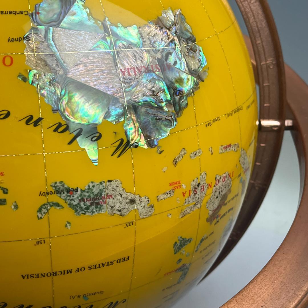 54 イエロー 黄色 方位磁石付き 天然石 アンティーク 地球儀 インテリア