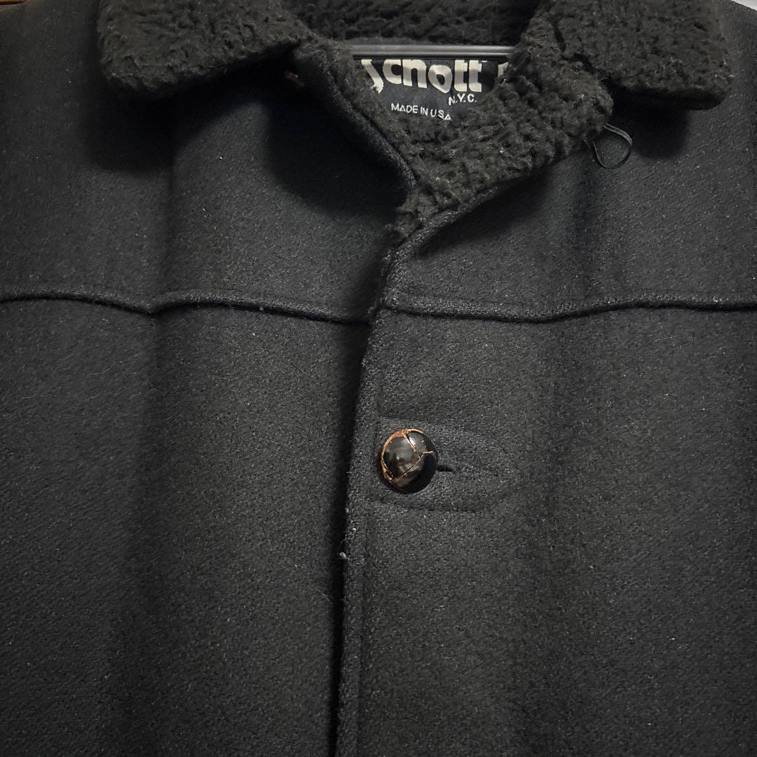 希少 Schott 40 ブラック ウールコート くるみボタン　ボア