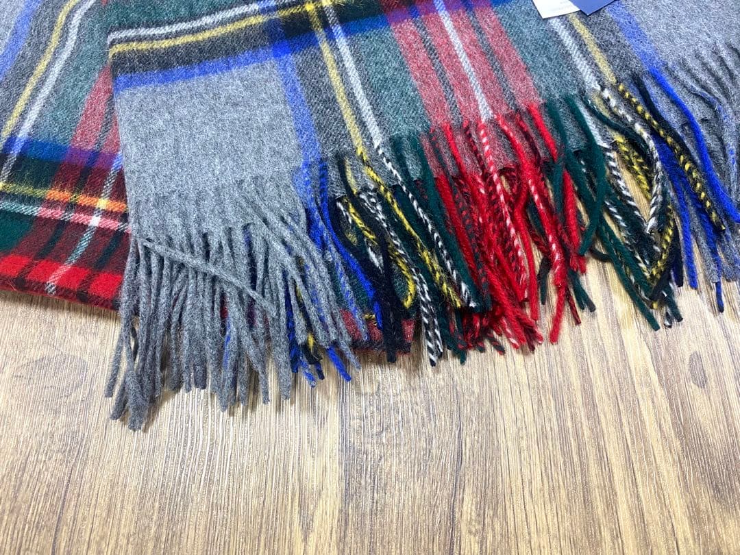 ジョンストンズ オブエルガン カシミヤ100％ 大判 ストール チェック グレー