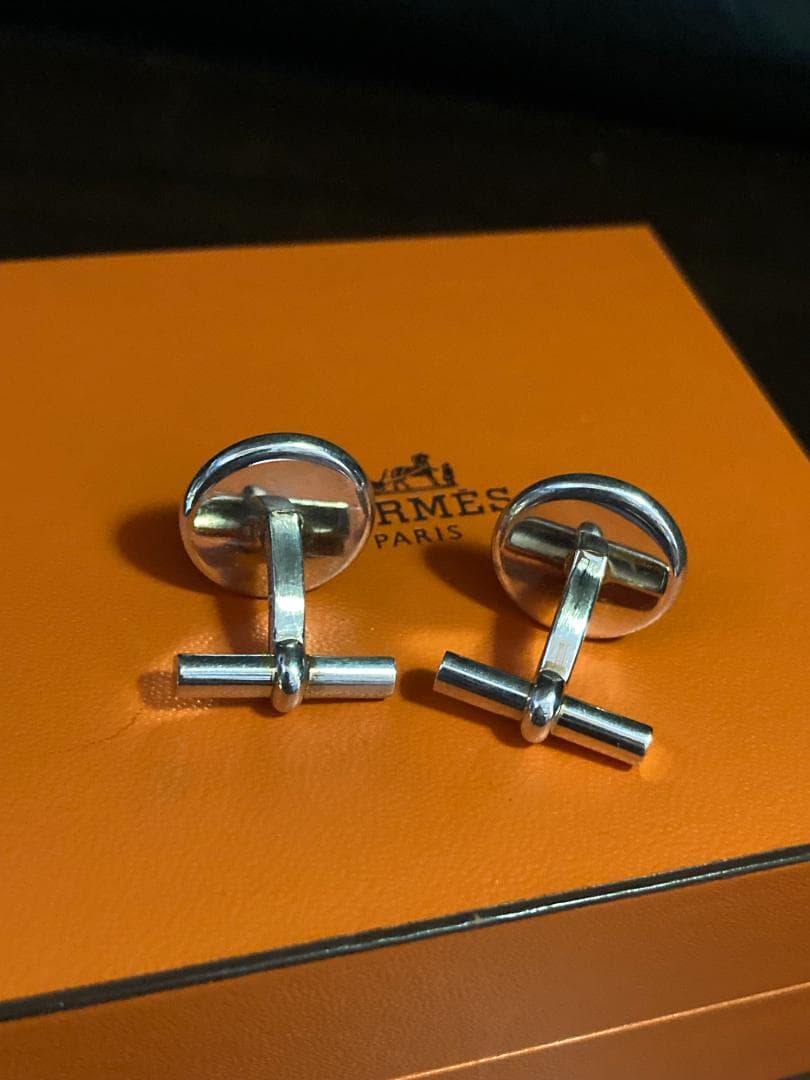 美品 エルメス セリエ ロゴ ラウンドシェイプ カフス シルバー AG925