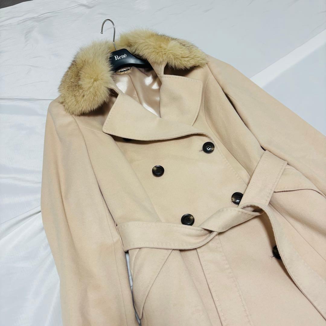 極美品 カシミヤ100% ファー ロングコート ベルト 大きいサイズ