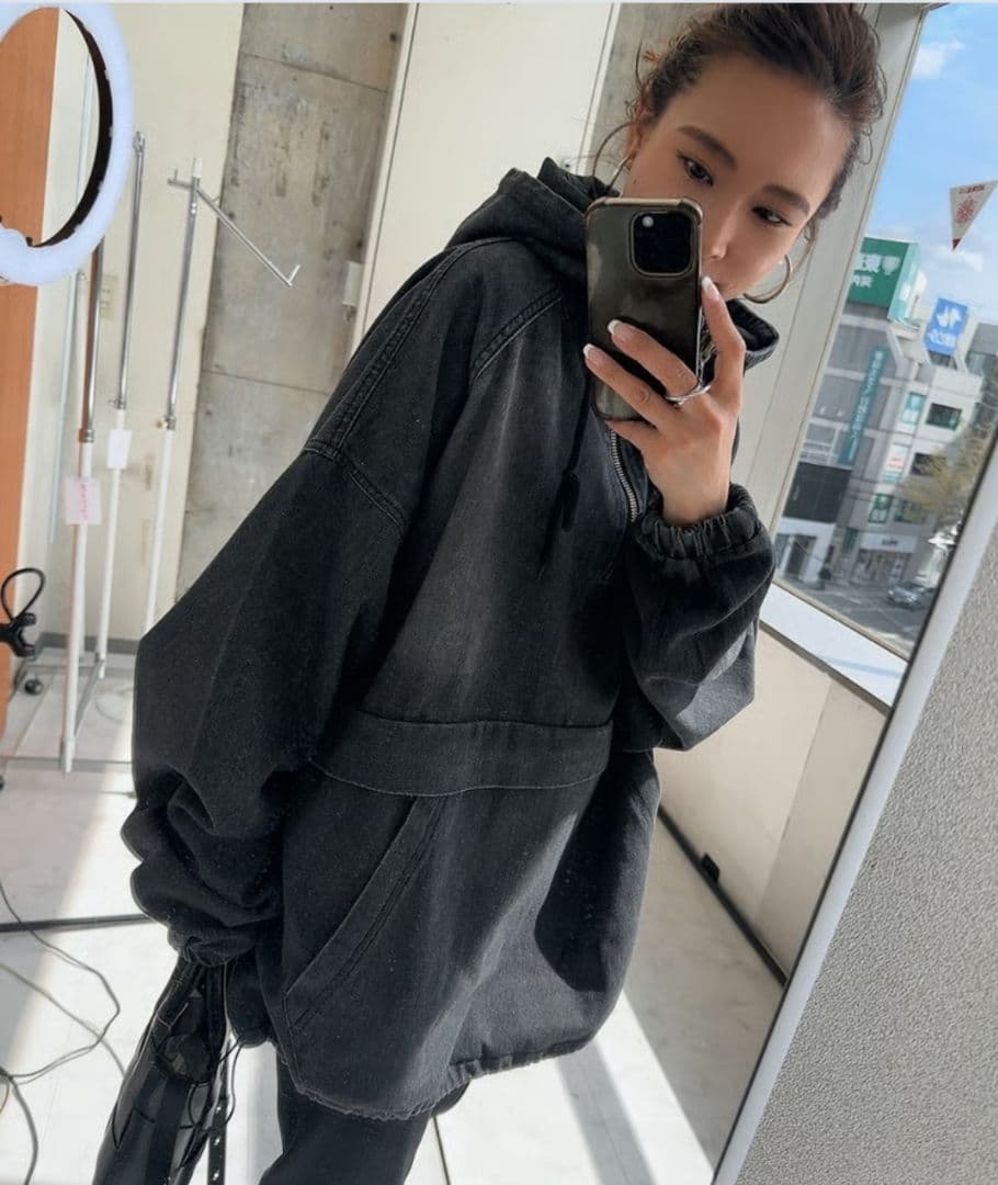 新品 AGAWD ハーフジップ デニムプルオーバー ブラック ヤマダヤ