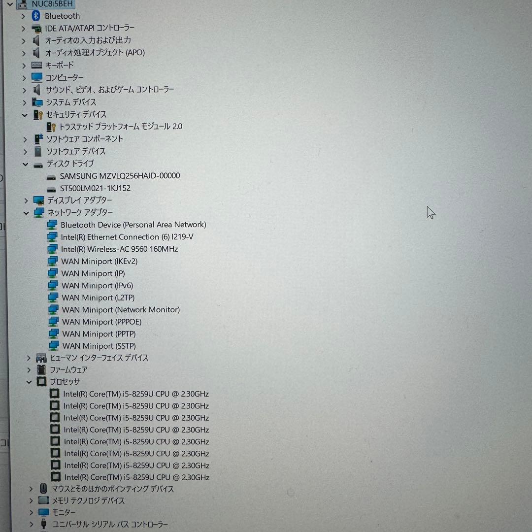 ミニPC Intel NUC8i5BEH i5 8GB SSD256GB HDD500GB