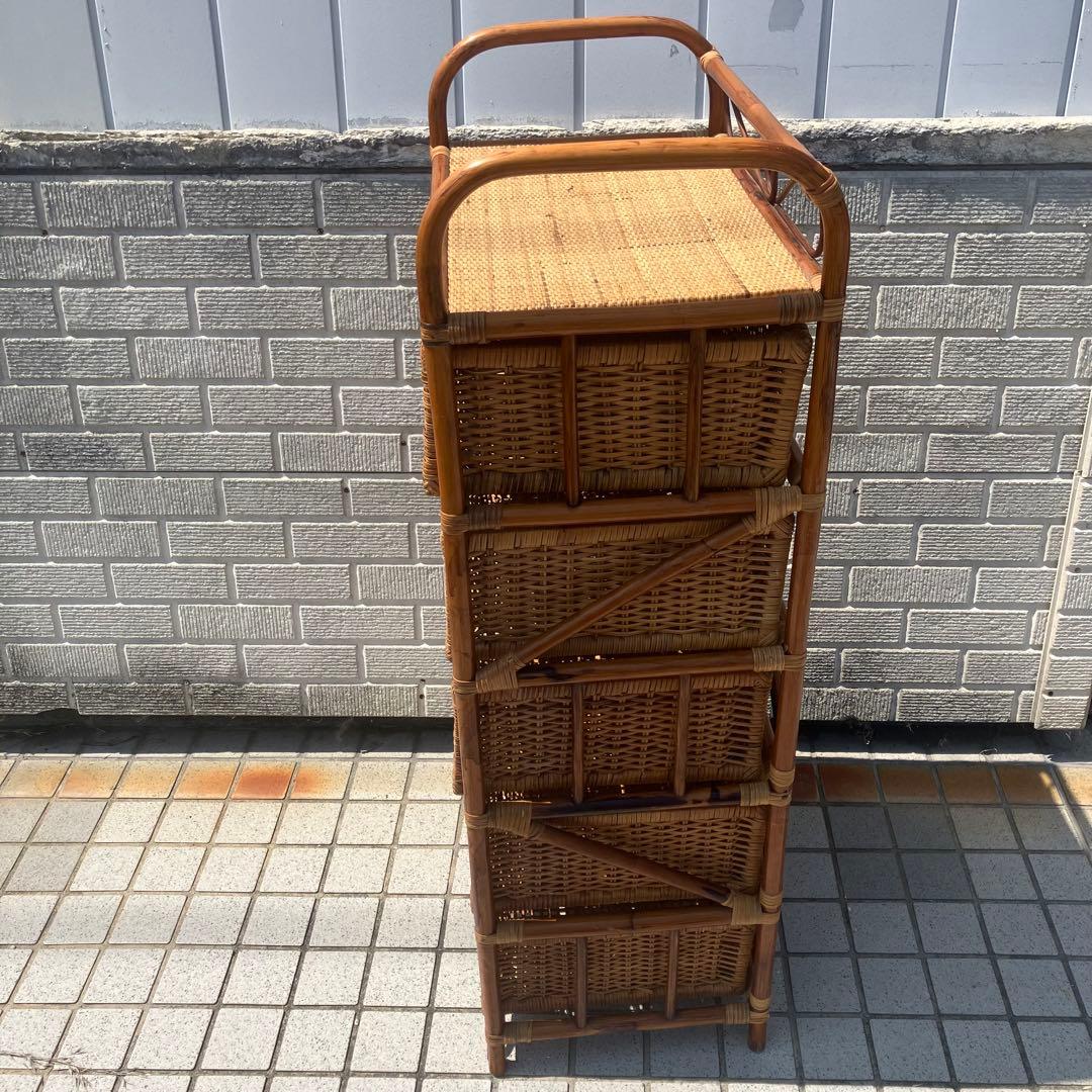昭和レトロ ラタンチェスト 5段 引き出し箪笥 古家具 ビンテージヴィンテージ