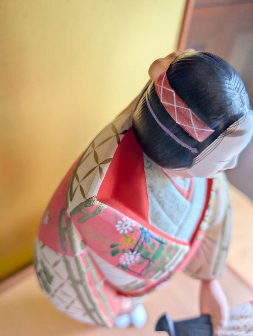 美品 【伝統工芸士 白石一敏作】博多人形『熊野 舞』 ガラスケース付き