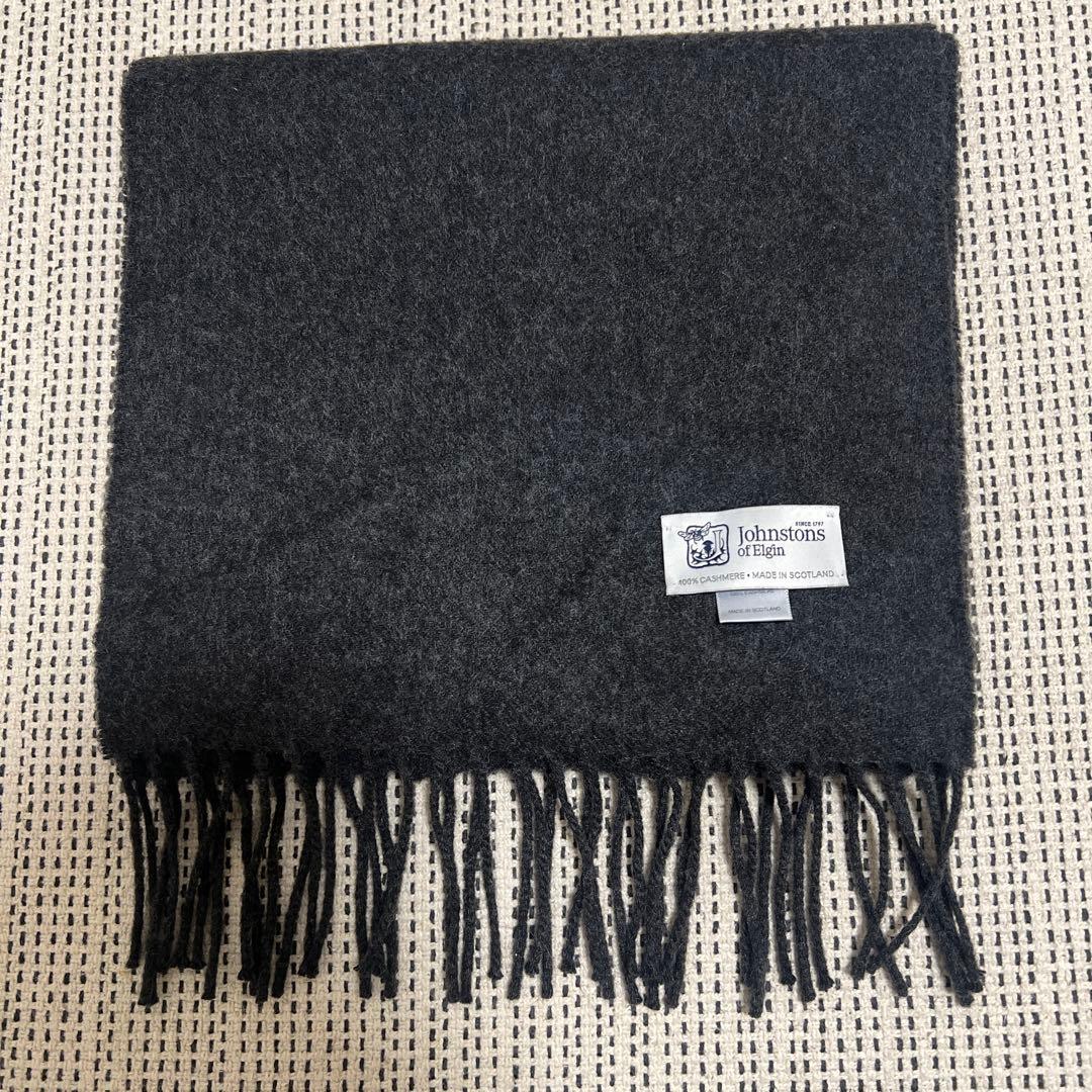 Johnstons 100%カシミヤ マフラー グレー フリンジ付き