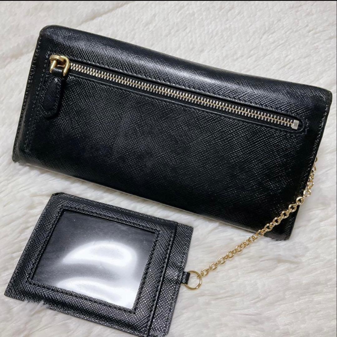 ♡美品♡プラダ パスケース付き フラップ長財布 サフィアーノレザー ゴールド金具