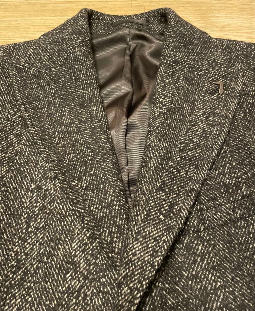 【美品】TRUSSARDI 伊 ヘリンボーン ウールブレンド チェスターコート