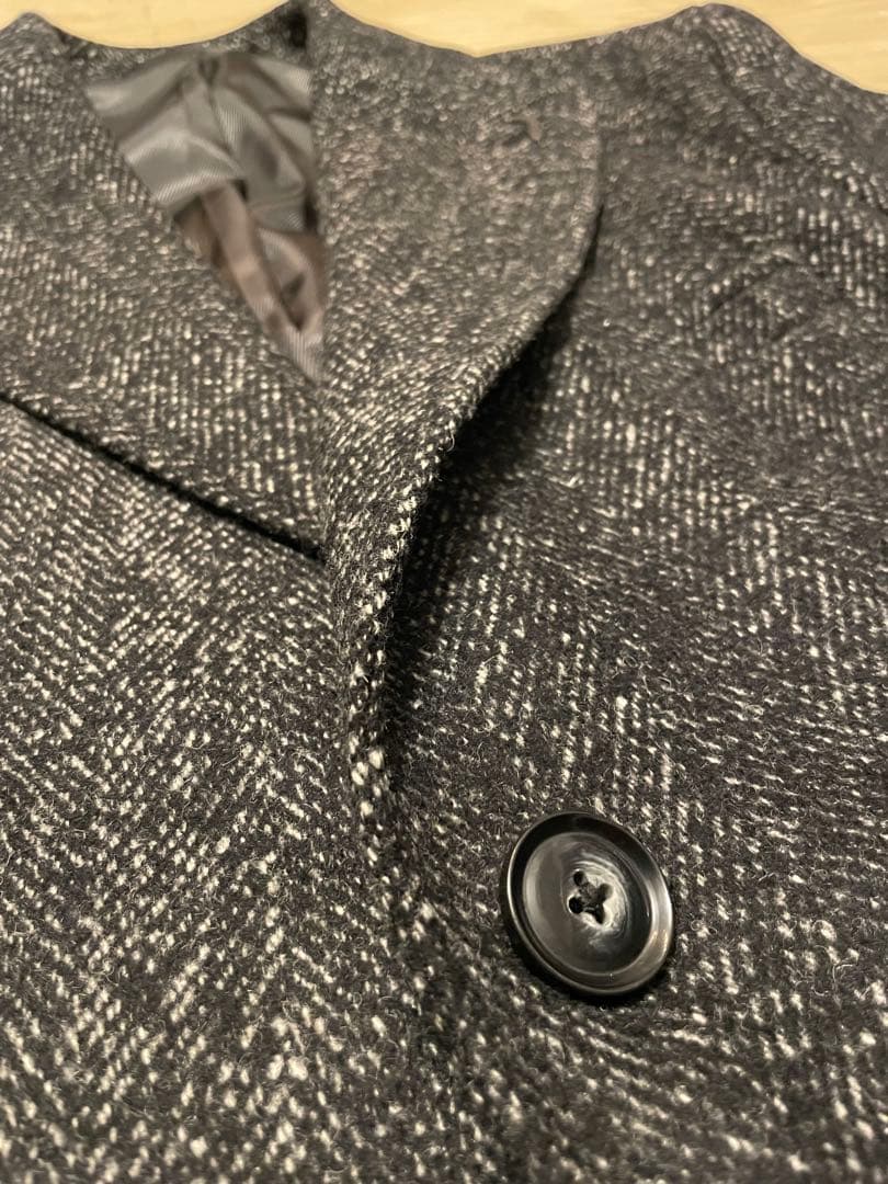 【美品】TRUSSARDI 伊 ヘリンボーン ウールブレンド チェスターコート