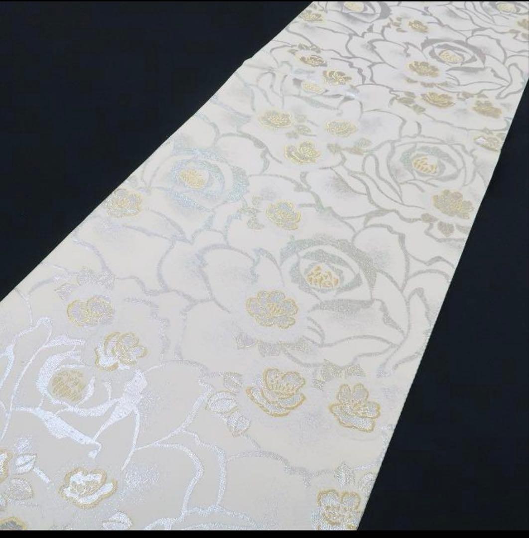 薔薇着物 正絹\"特別な色で満開のバラの園\"袋帯