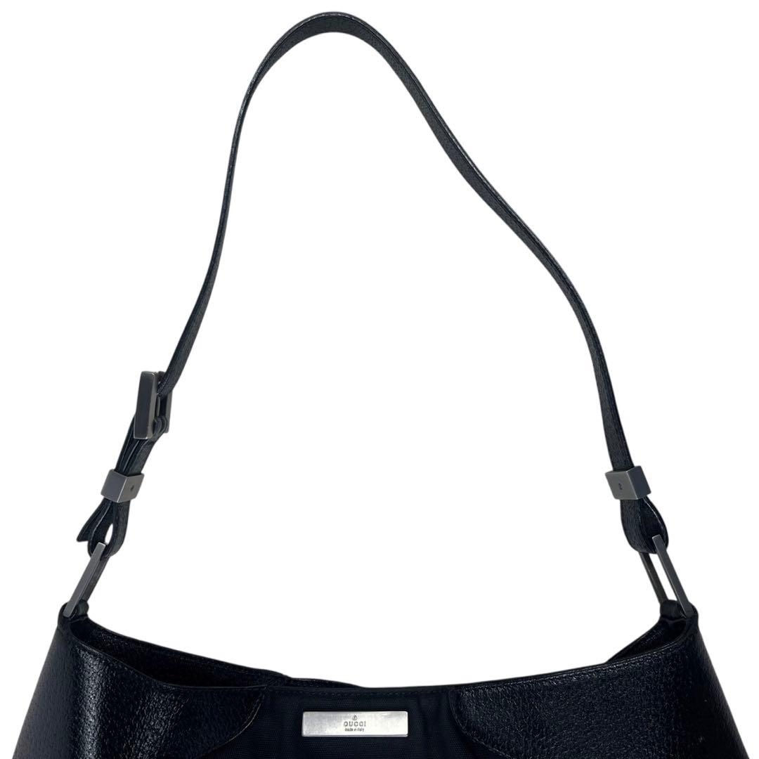 美品 グッチ ワンショルダー トートバッグ ブラック ロゴプレート 肩掛け