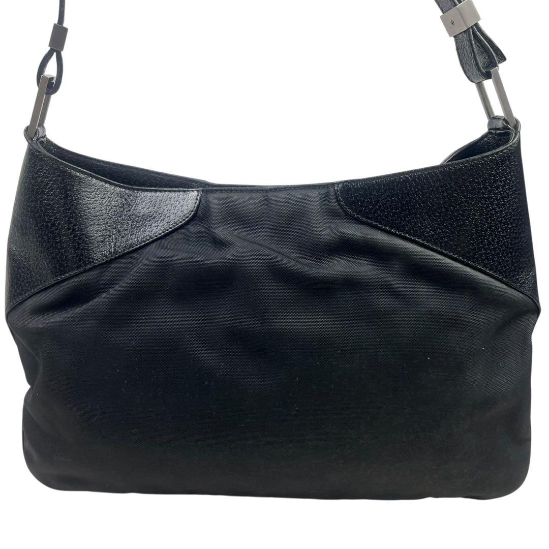 美品 グッチ ワンショルダー トートバッグ ブラック ロゴプレート 肩掛け