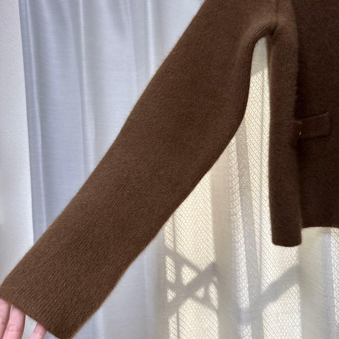 新品試着のみanuans ラクーンブレンドノーカラーニットジャケット　キャメル