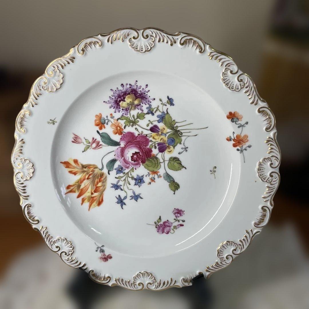 マイセン　アンティーク 花柄の陶磁器プレート