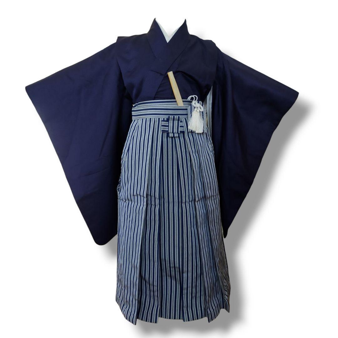 七五三 男の子 5歳 着物 セット 一式 紺 水色 ブルー 兜 几帳 0506