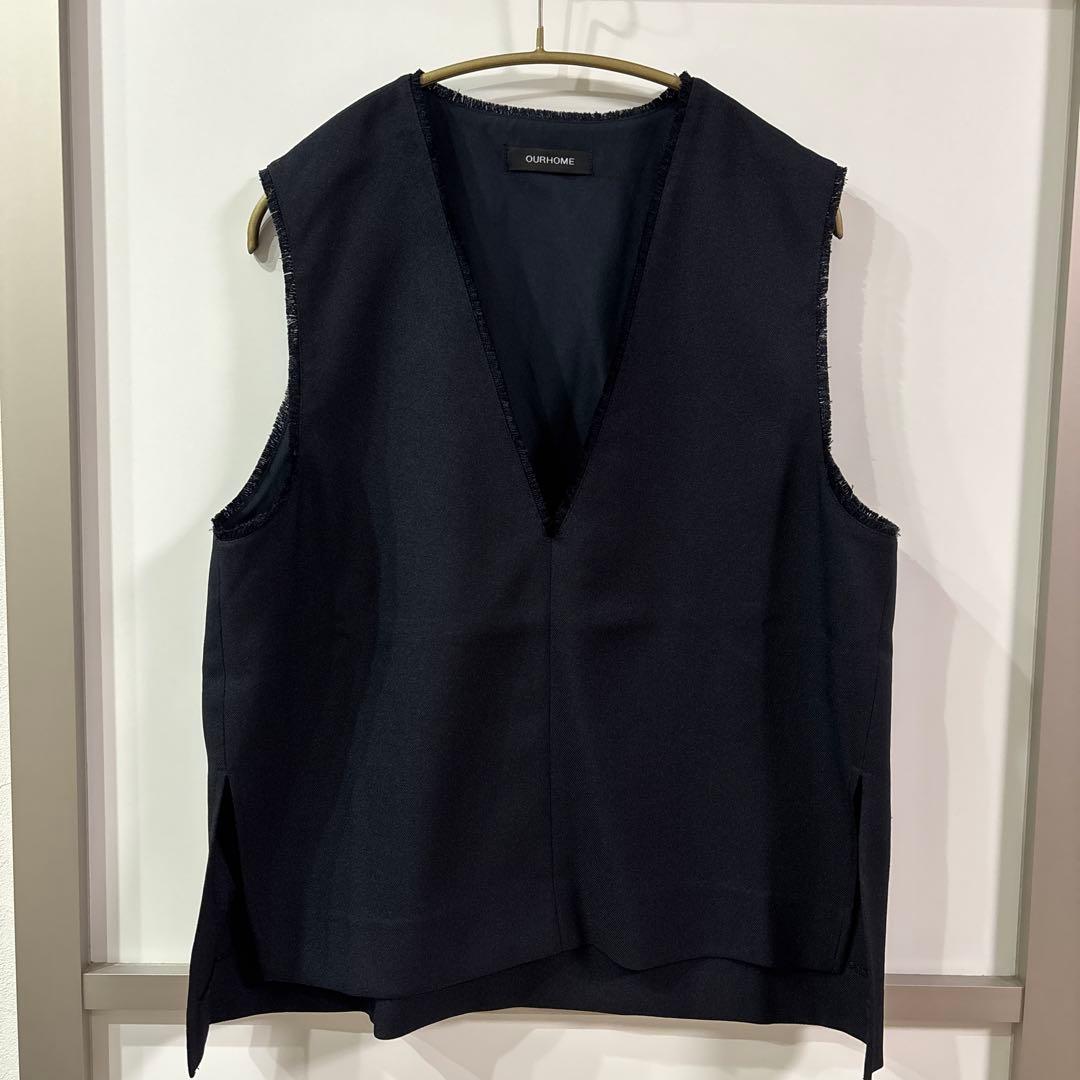 アワーホーム our 洗えるフリンジベスト　ダークネイビー