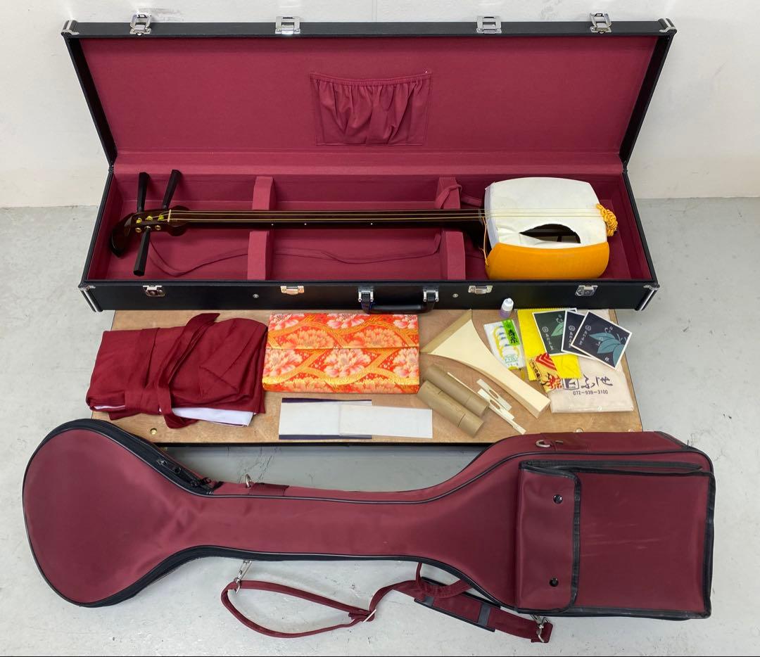 藤本流 民謡三味線 ケース付き 付属品多数