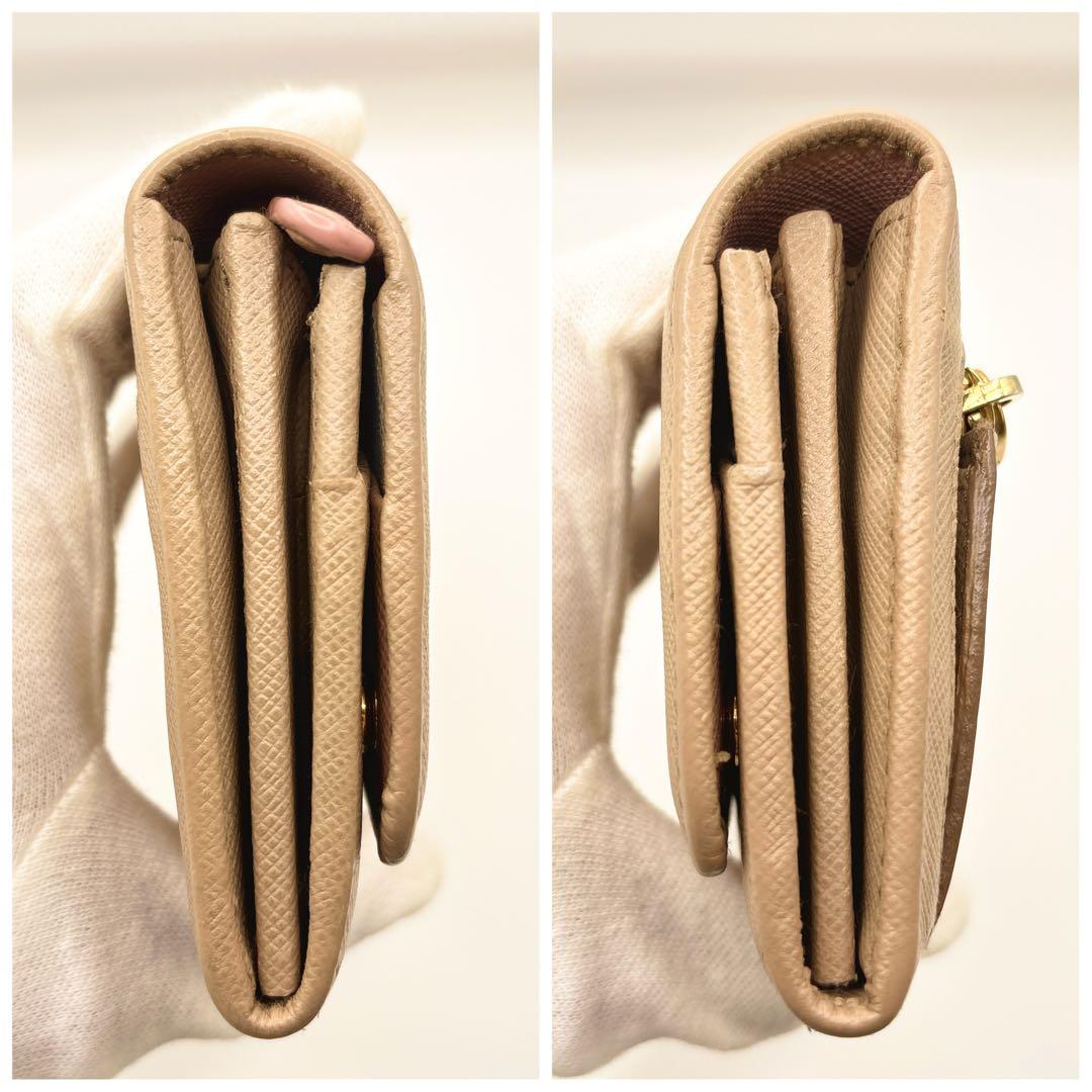 PRADA マルチカラー フラップ長財布 サフィアーノ ベージュ×ピンク