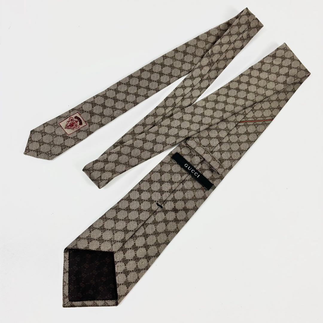 美品 グッチ ネクタイ ハイブランド GG柄 インターロッキング シェリーライン
