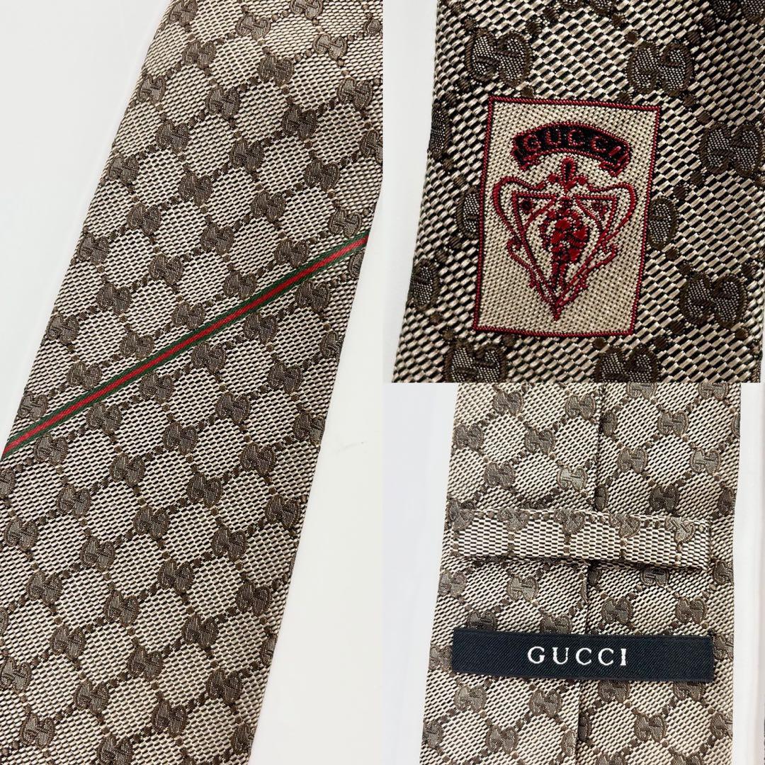 美品 グッチ ネクタイ ハイブランド GG柄 インターロッキング シェリーライン