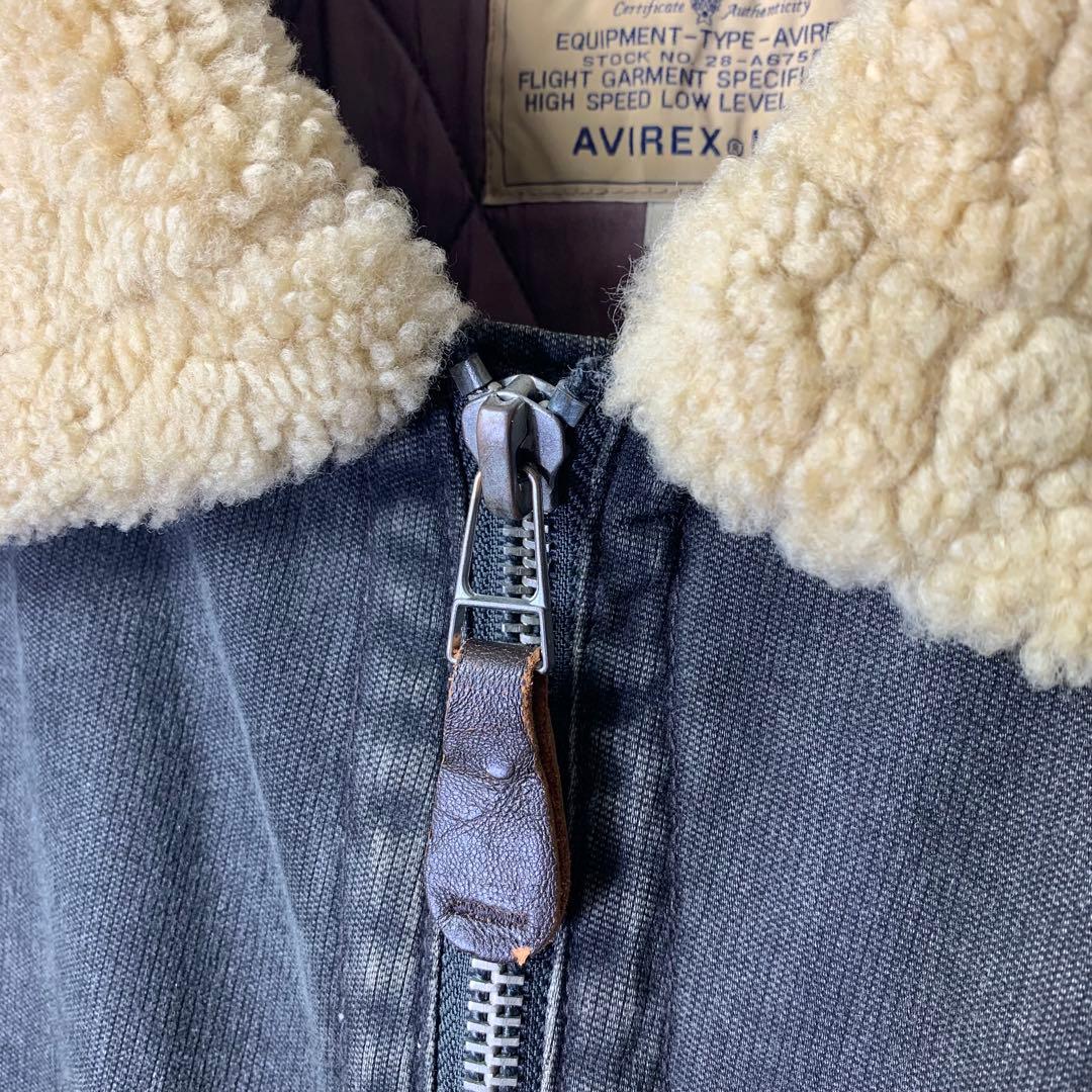 00s avirex フライトジャケット L 襟羊毛ボア 中綿 レザー ブラック