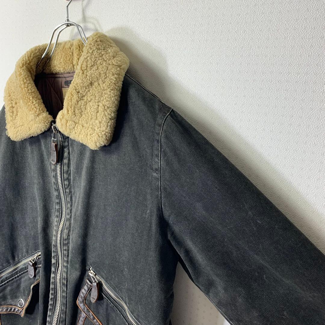 00s avirex フライトジャケット L 襟羊毛ボア 中綿 レザー ブラック