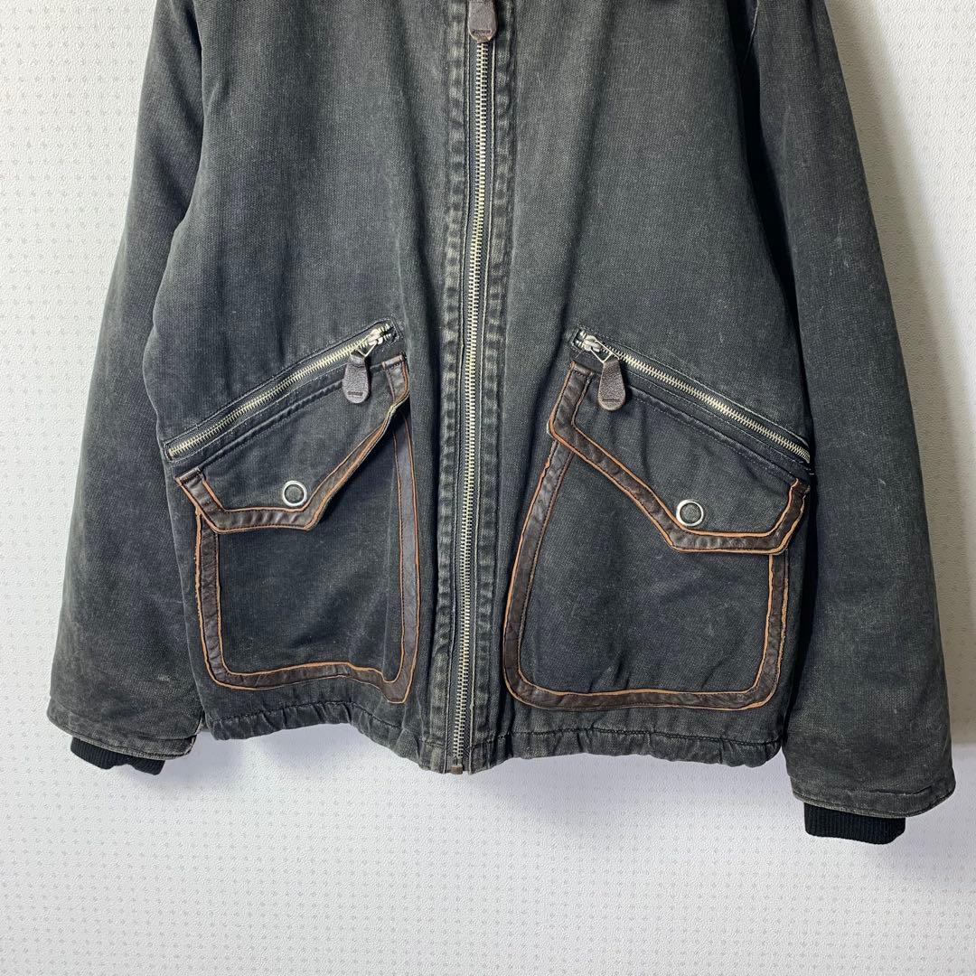 00s avirex フライトジャケット L 襟羊毛ボア 中綿 レザー ブラック