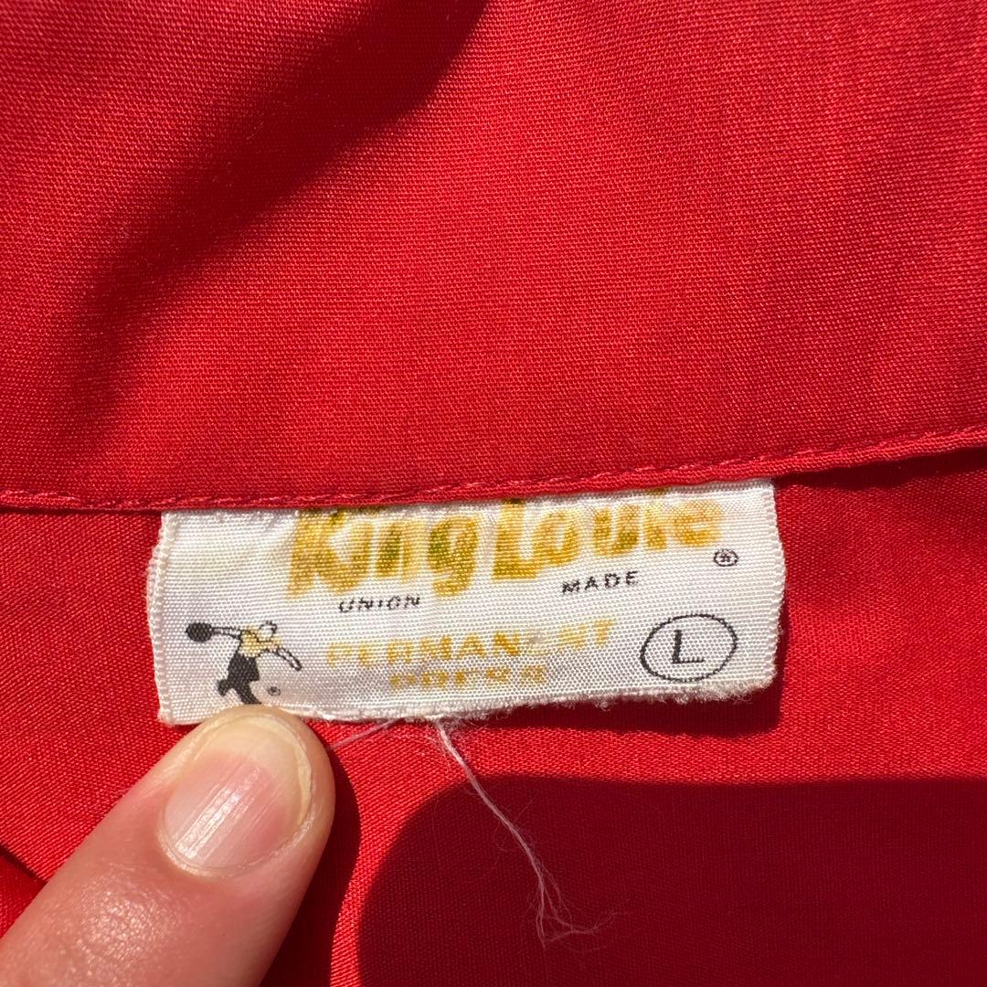 70s king louie キングルイ赤色ボウリングシャツ　フリーメイソン
