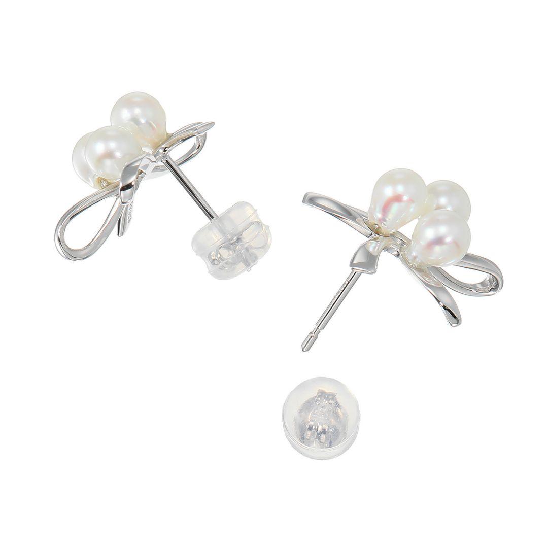ハロン湾産 無調色越物 ベビーアコヤパール リボンモティーフ リボンパールピアス
