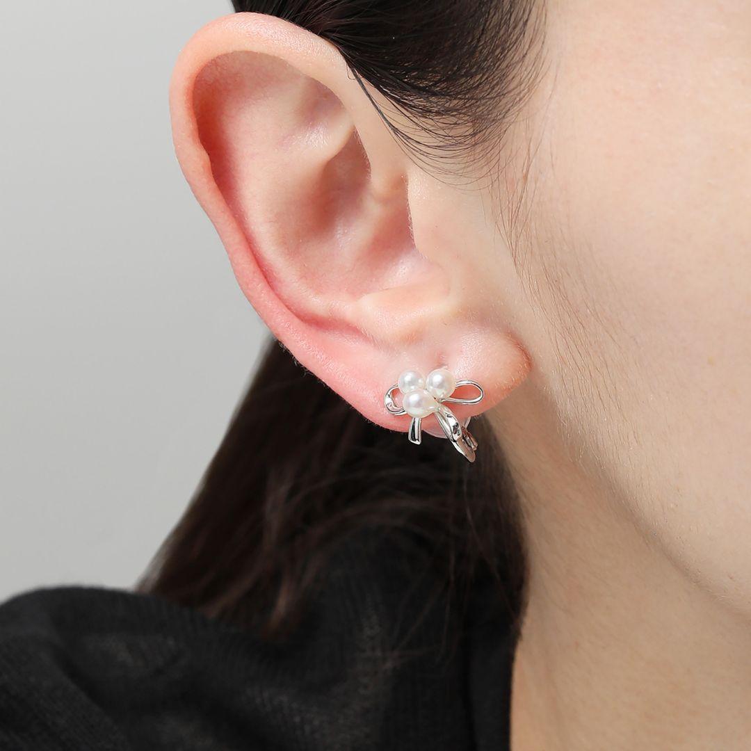 ハロン湾産 無調色越物 ベビーアコヤパール リボンモティーフ リボンパールピアス