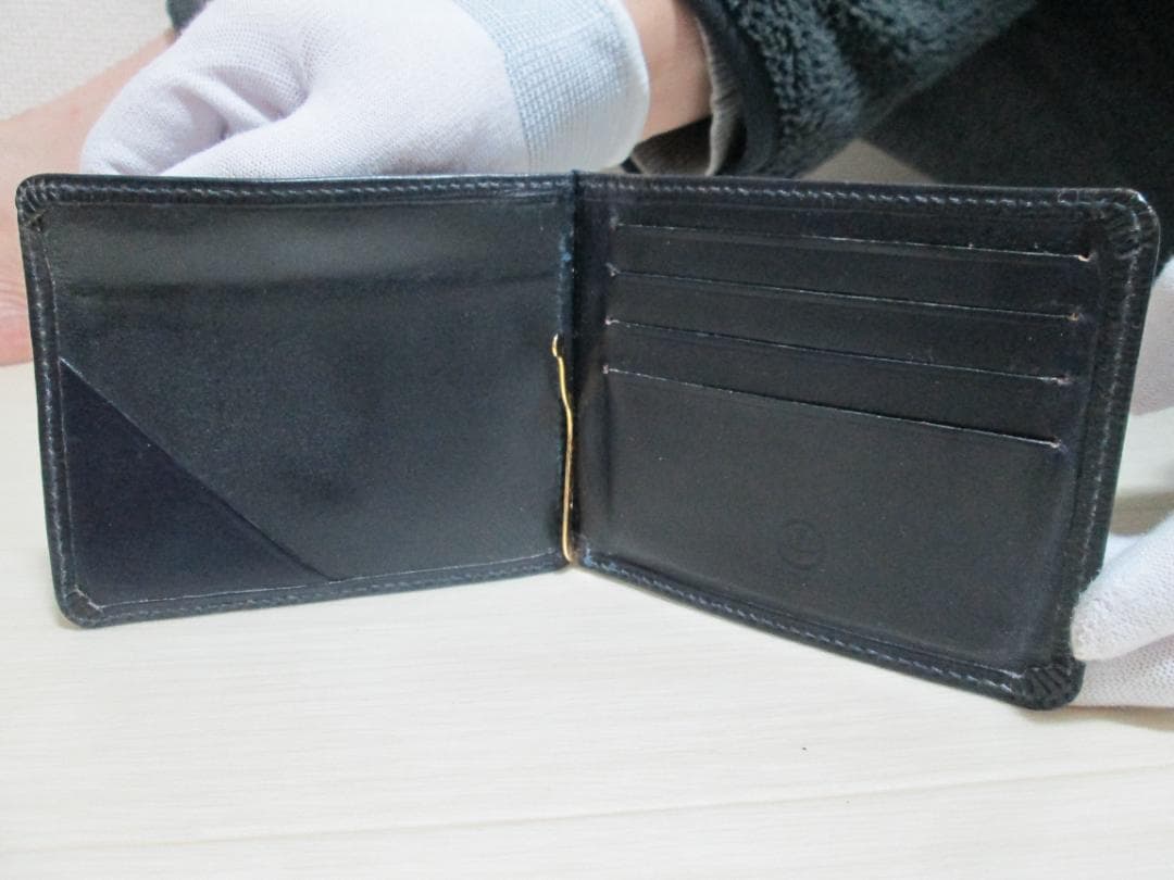 GLEN マネークリップ エンボス ダークブルー 小銭入れ付き