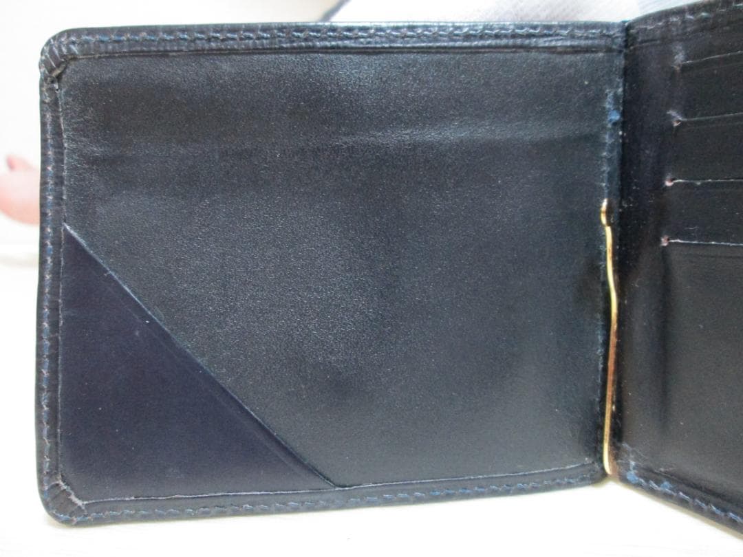 GLEN マネークリップ エンボス ダークブルー 小銭入れ付き