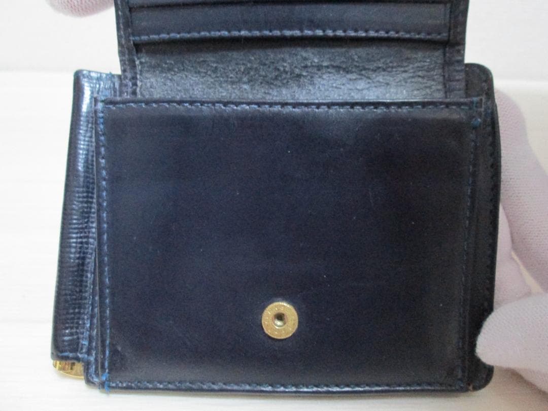 GLEN マネークリップ エンボス ダークブルー 小銭入れ付き