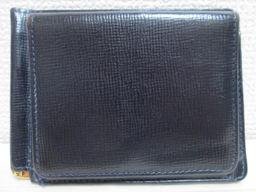 GLEN マネークリップ エンボス ダークブルー 小銭入れ付き