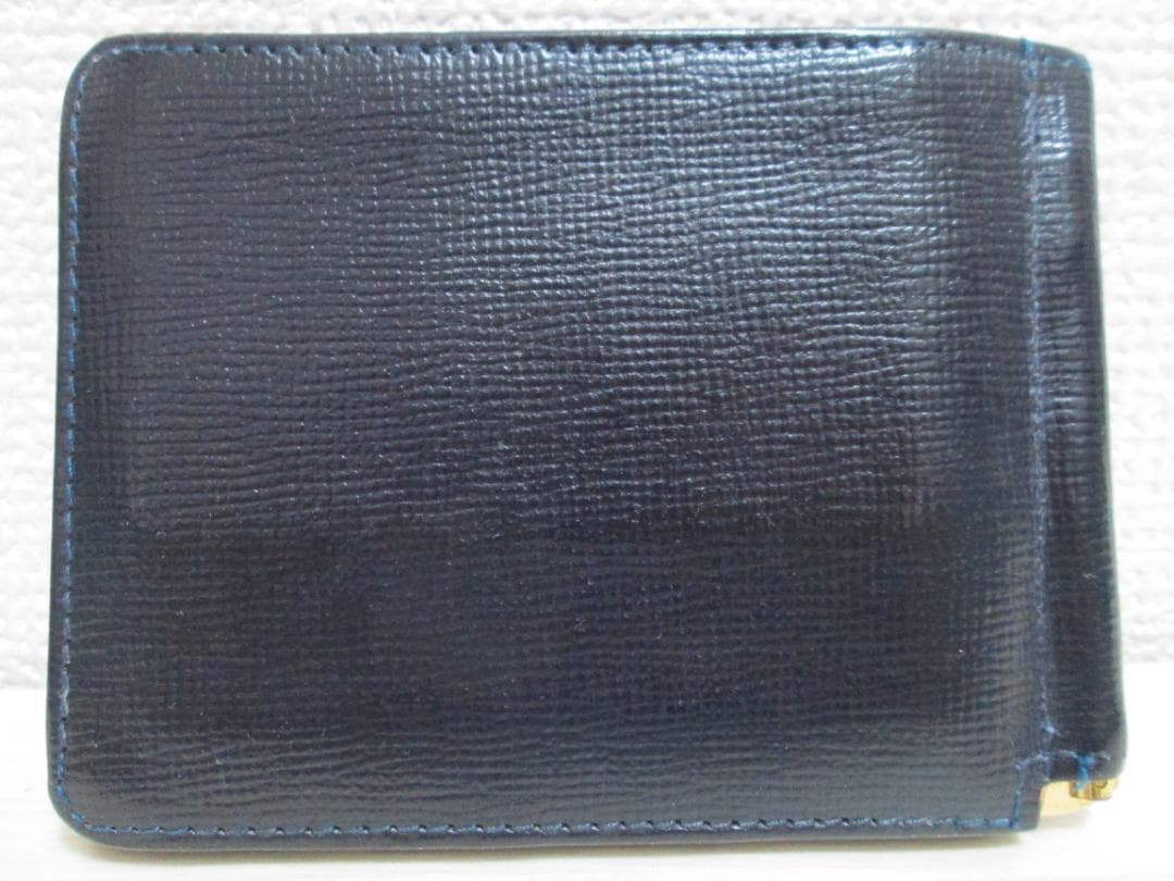 GLEN マネークリップ エンボス ダークブルー 小銭入れ付き