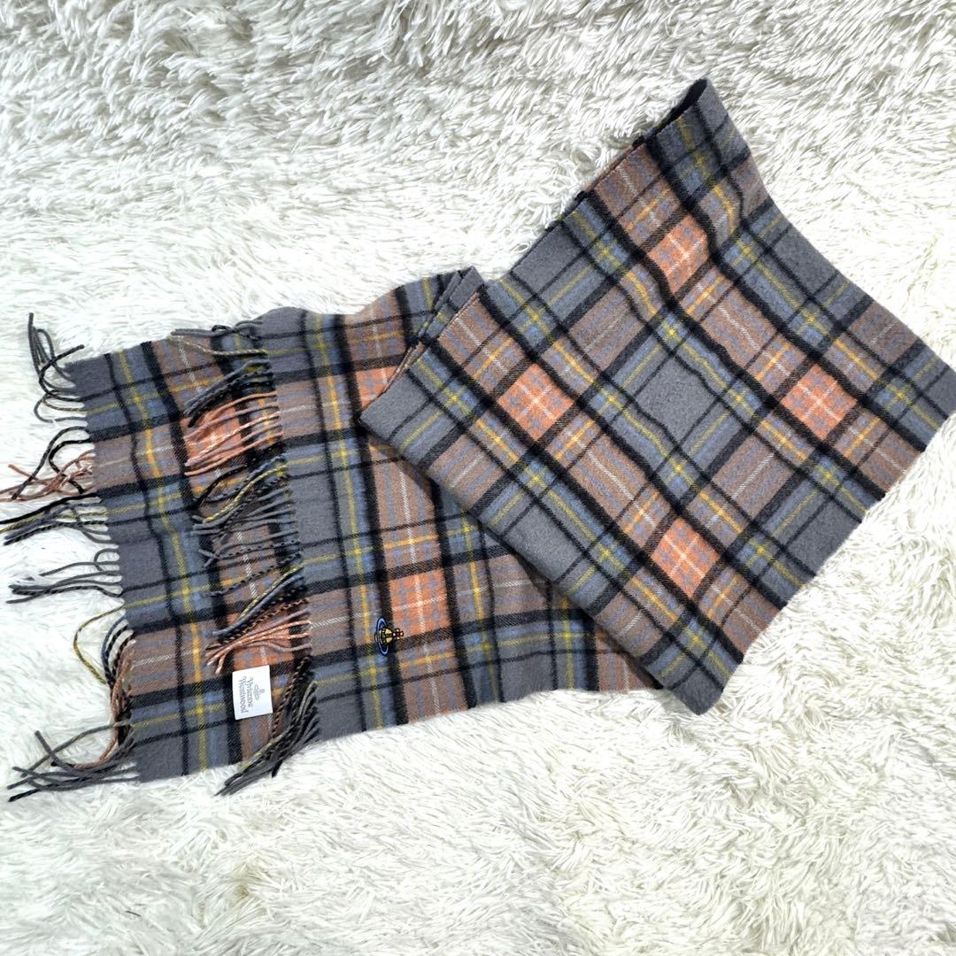 美品✨ヴィヴィアンウエストウッド マフラー オーブ刺繍 ロゴ カシミヤ 大判