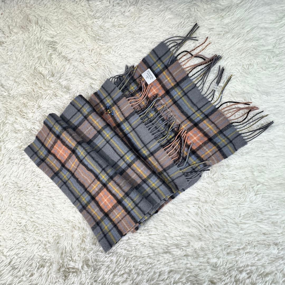 美品✨ヴィヴィアンウエストウッド マフラー オーブ刺繍 ロゴ カシミヤ 大判