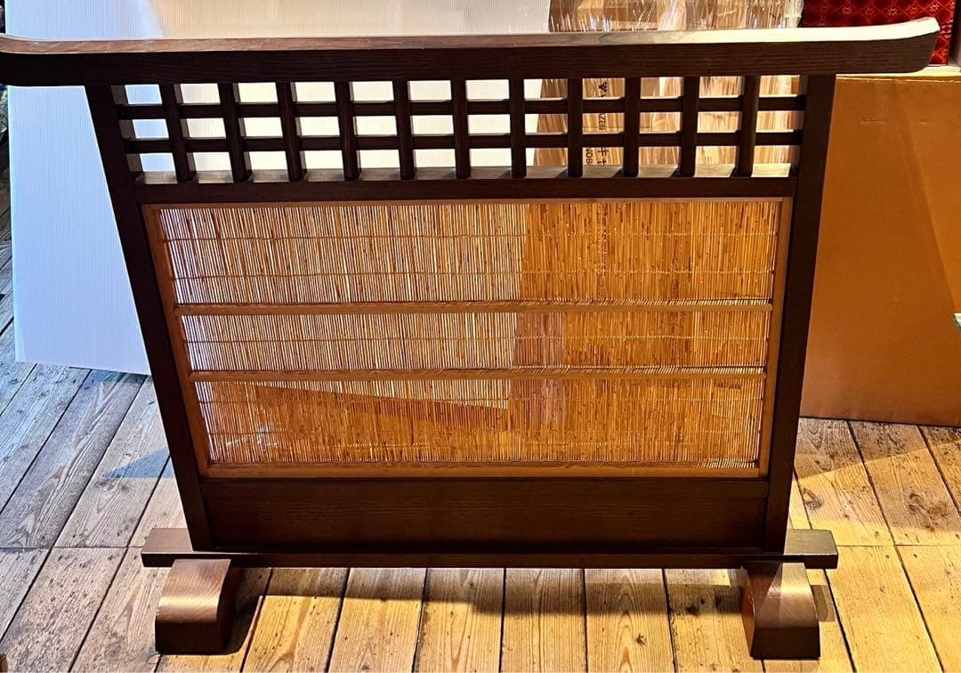 木製 衝立 自立式 障子 戸 間仕切り 和 古家具 古民具 高級 材木 天然