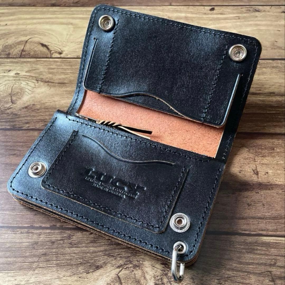 【あ】ミドルトラッカーウォレット 茶芯ブラック【お札を折らずに収納】