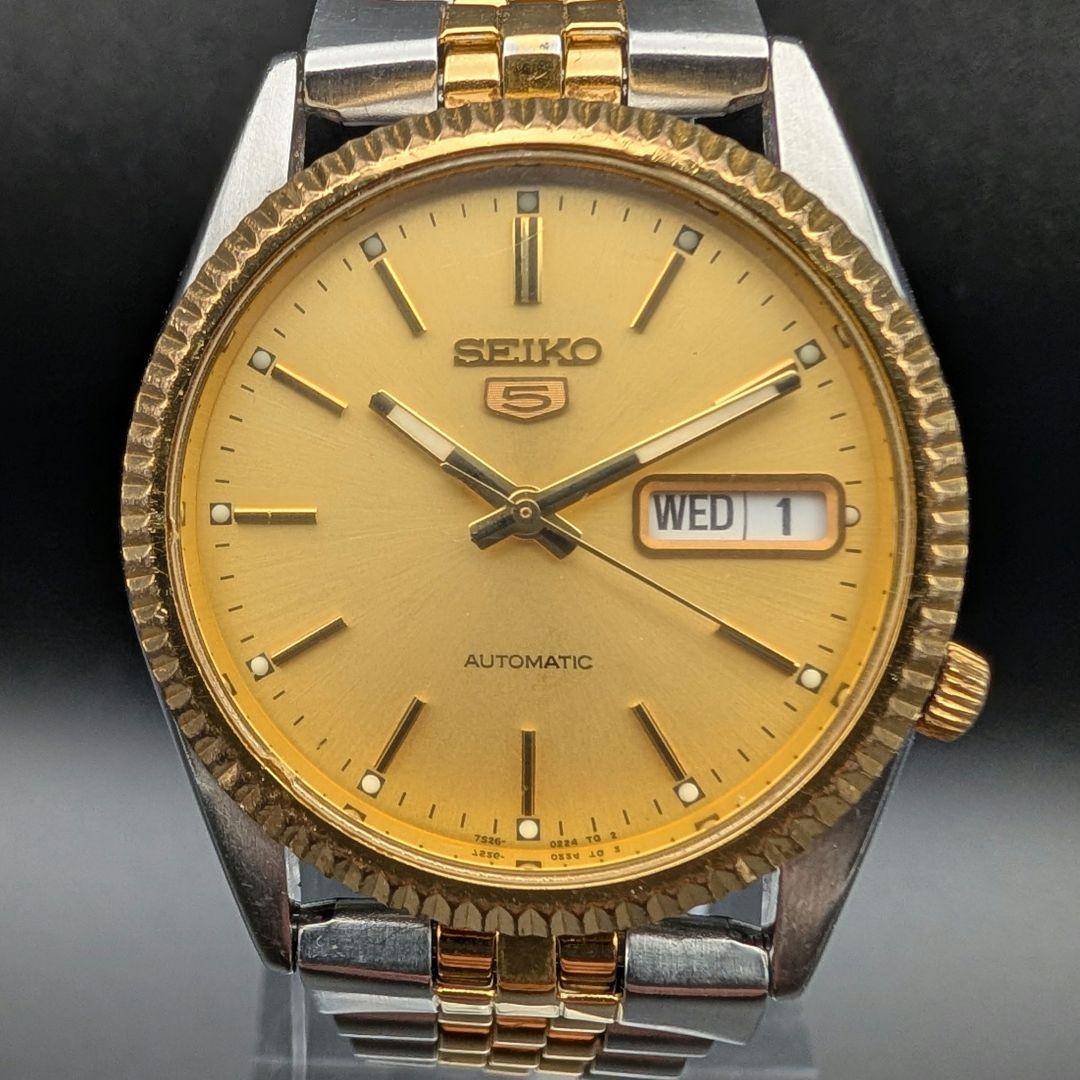 【稼動品】セイコー5 デイデイト 自動巻き 7S26-0500 裏スケ コンビ